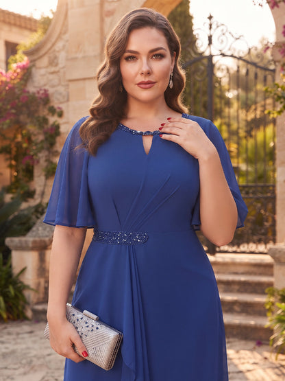 A-Line/Princess Scoop Half Sleeves Floor-Length Plus Size Mother of the Bride Dresses with Ruffles & Sequins