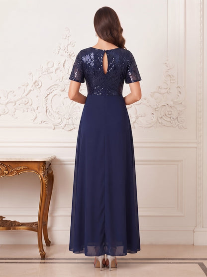 Sheath/Column Scoop Short Sleeves Floor-Length Mother Of The Bride Dresses With Split Side & Applique