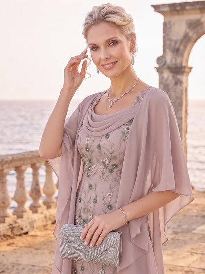 A-Line/Princess 3/4 Sleeves Scoop Ankle-Length Mother Of The Bride Dresses With Ruffles & Embroidery