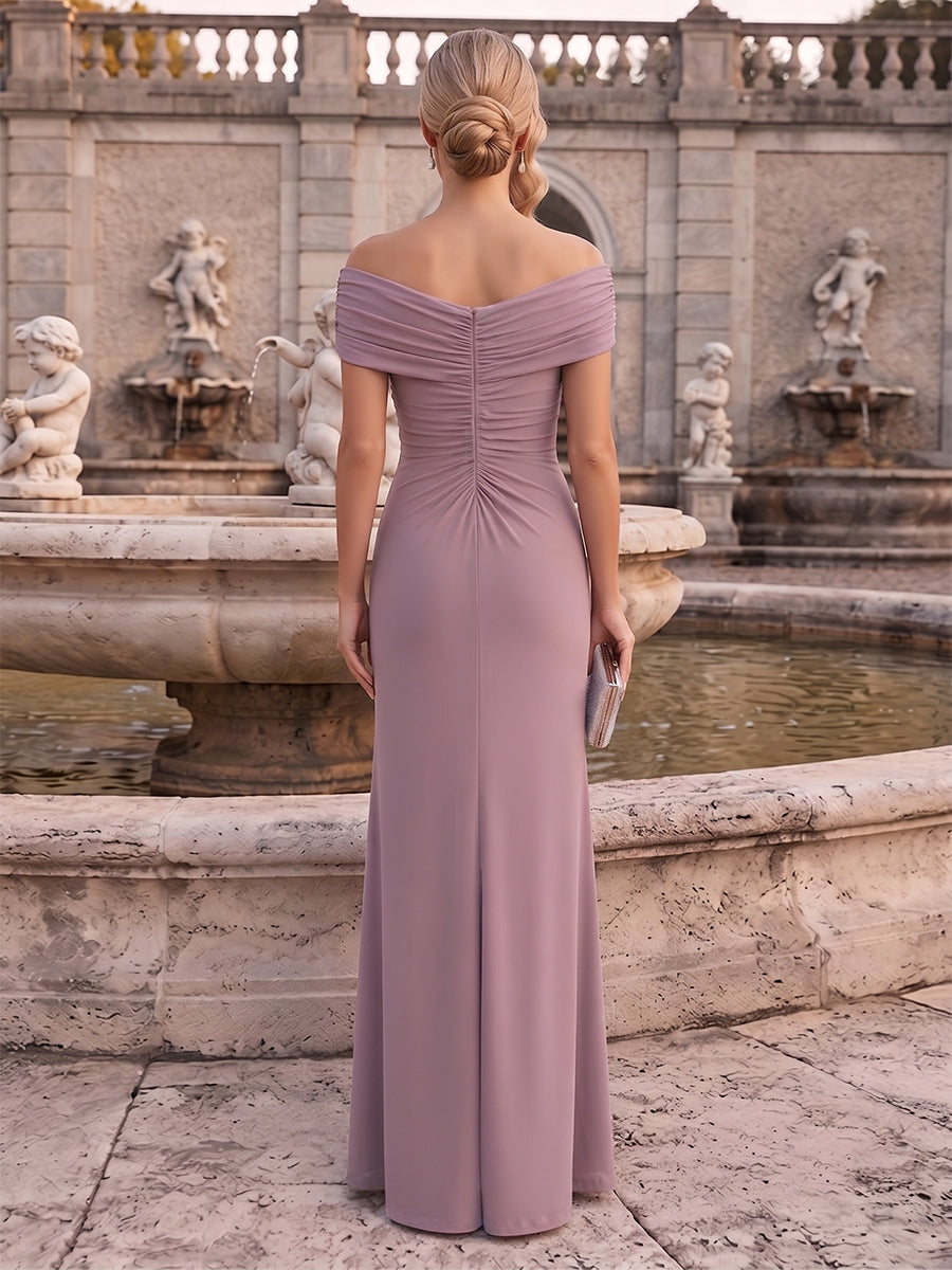 A-Line/Princess Off-the-Shoulder Sleeveless Floor-Length Mother of the Bride Dresses with Ruched & Embroidery