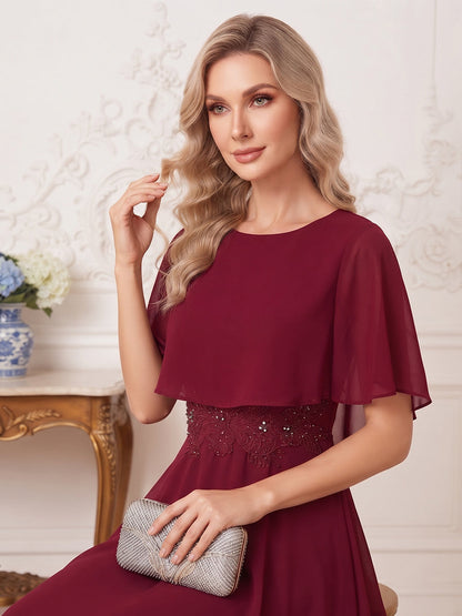 A-Line/Princess Scoop Half Sleeves Tea-Length Mother of the Bride Dresses with Applique & Ruffles