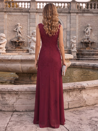 A-Line/Princess Scoop Sleeveless Floor-Length Long Mother of the Bride Dresses with Applique & Split Side