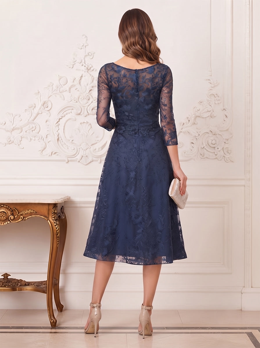 A-Line/Princess 3/4 Sleeves V-Neck Tea-Length Mother Of The Bride Dresses With Lace & Applique