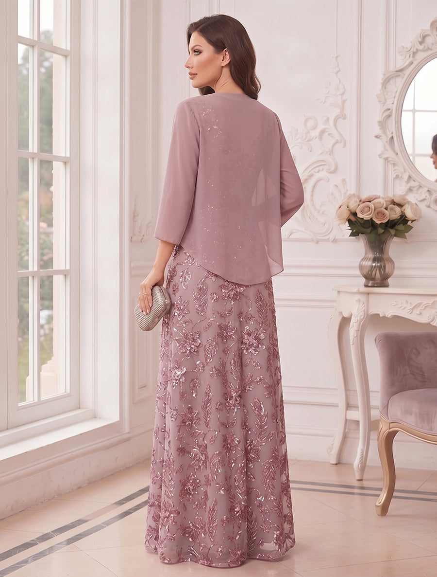 A-Line/Princess V-Neck Sleeveless Floor-Length Mother of the Bride Dresses with Lace & Sequins