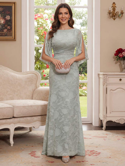 Sheath/Column Scoop 3/4 Sleeves Floor-Length Mother of the Bride Dresses with Applique & Ruched