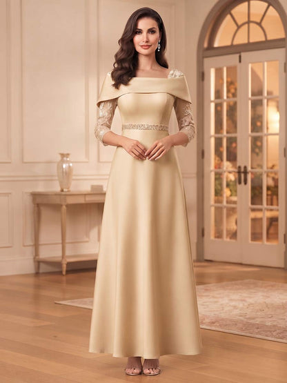 A-Line/Princess Square Neck 3/4 Sleeves Floor-Length Mother Of The Bride Dresses With Appliques & Lace