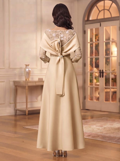 A-Line/Princess Square Neck 3/4 Sleeves Floor-Length Mother Of The Bride Dresses With Appliques & Lace