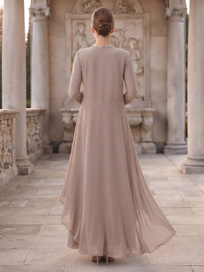 A-Line/Princess 2 Pieces Long Sleeves V Neck Floor Length Mother Of The Bride Dresses With Ruffles & Appliques