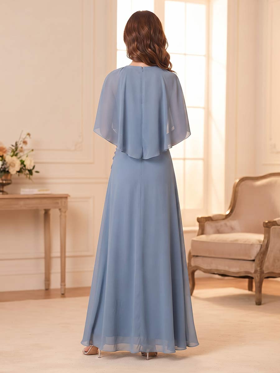 A-Line/Princess Scoop Half Sleeves Floor-Length Mother of the Bride Dresses with Cape & 3D Floral