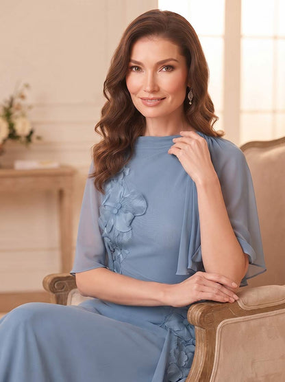 A-Line/Princess Scoop Half Sleeves Floor-Length Mother of the Bride Dresses with Cape & 3D Floral