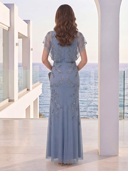 Sheath/Column Scoop Short Sleeves Floor-Length Mother Of The Bride Dresses With Sequins
