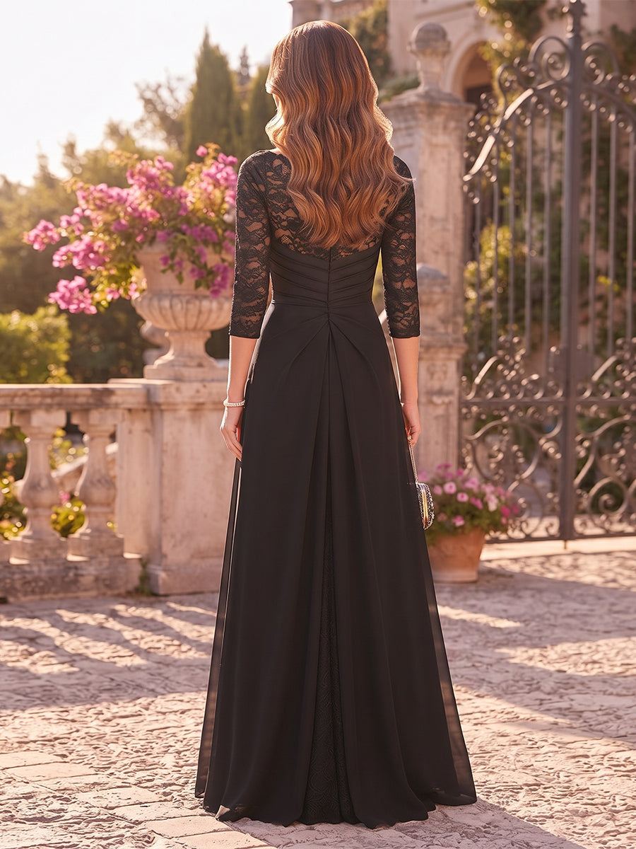 A-Line/Princess Scoop Long Sleeves Chiffon Floor-Length Mother of the Bride Dresses with Applique & Blet