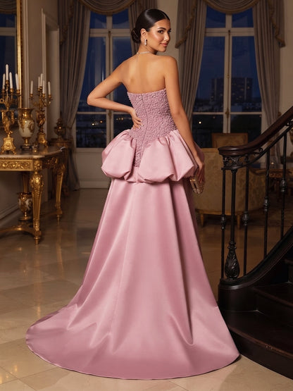 A-Line/Princess  Strapless  Sleeveless  Satin  Floor-Length  Evening Dresses  with Sequins