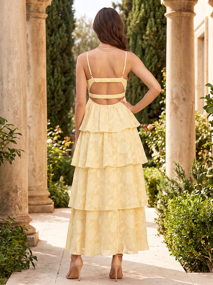 A-Line/Princess Spaghetti Straps Sleeveless Chiffon Tea-Length Maternity Wedding Guest Dresses with Ruffles&Tiered
