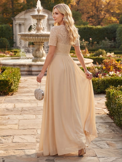 Jumpsuits Scoop Short Sleeves Chiffon Ankle-Length Mother of the Bride Dresses with Overskirt & Appliques