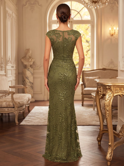 Sheath/Column Scoop Sleeveless Lace Floor-Length Mother of the Bride Dresses with Sequins & Ruffles