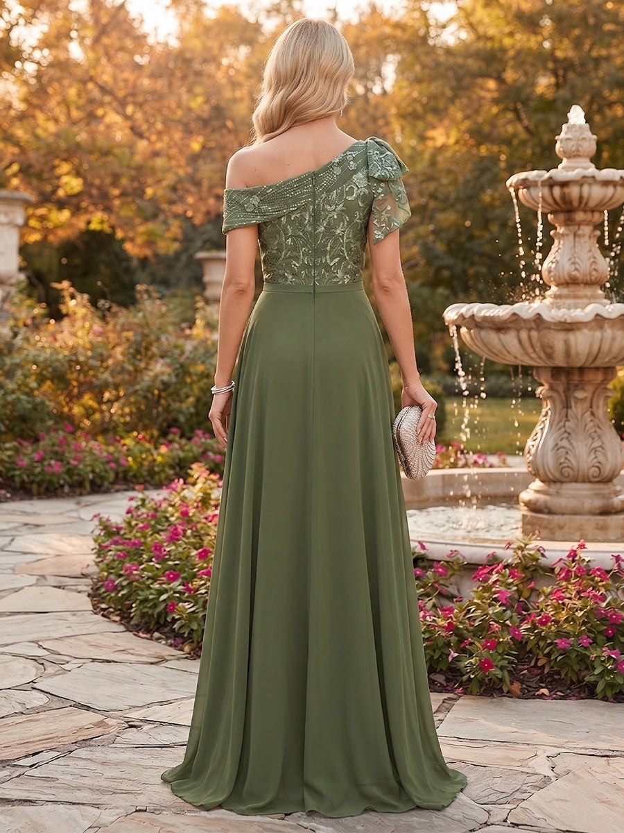 Jumpsuits Off-the-Shoulder Sleeveless Chiffon Floor-Length Mother of the Bride Dresses with Overskirt & Appliques
