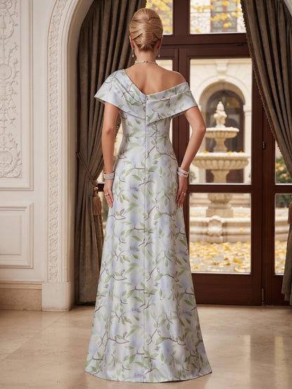 A-Line/Princess Asymmetrical Sleeveless Jacquard Floor-Length Mother of the Bride Dresses with Split Side & Floral