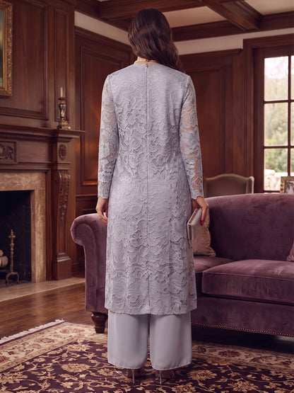 Jumpsuits V-Neck Long Sleeves Lace Floor-Length Mother of the Bride Dresses with Jacket