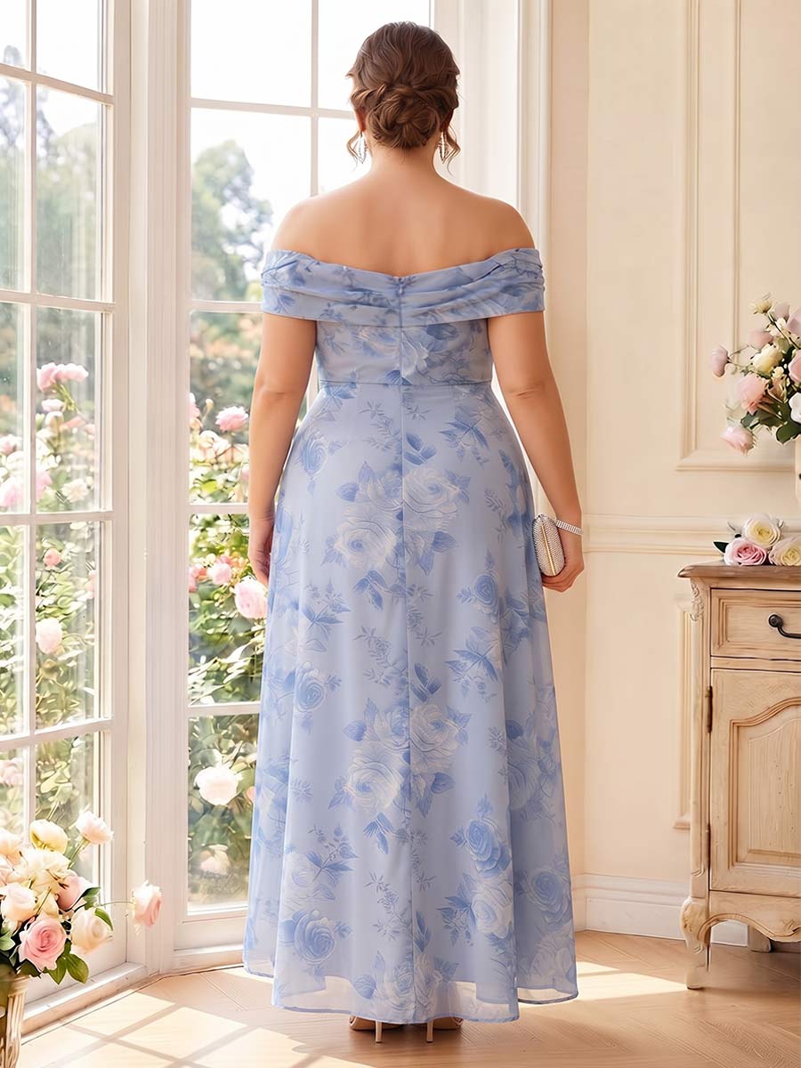 A-Line/Princess Off-the-Shoulder Sleeveless Asymmetrical Plus Size Mother of the Bride Dresses With Ruffles & Floral