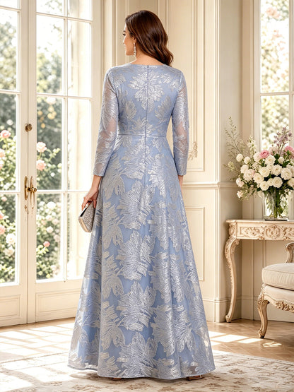 A-Line/Princess V-Neck Long Sleeves Floor-Length Mother of the Bride Dresses with Ruched