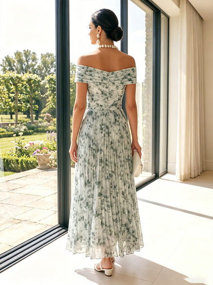 A-Line/Princess Off-the-Shoulder Sleeveless Ankle-Length Mother of the Bride Dresses with 3D Floral & Pleats