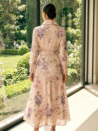 A-Line/Princess Shirt Collar Long Sleeves Tea-Length Mother of the Bride Dresses with Bowknot & Floral