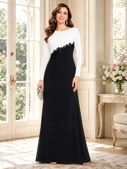 A-Line/Princess Long Sleeves Scoop Floor-Length Mother of the Bride Dresses with Applique