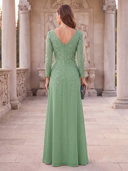 A-Line/Princess V-Neck Long Sleeves Floor-Length Mother of the Bride Dresses with Applique
