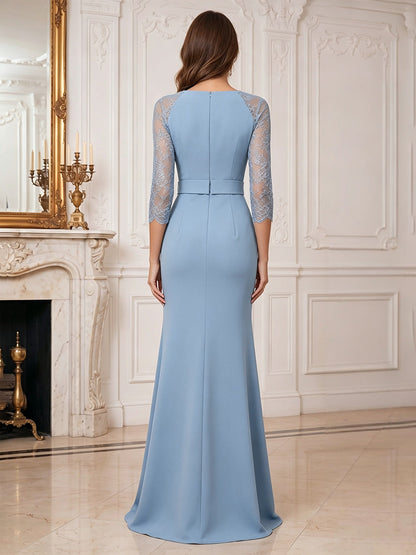 Trumpet/Mermaid Scoop 3/4 Sleeves Floor-Length Mother of the Bride Dresses with Lace & Split Side