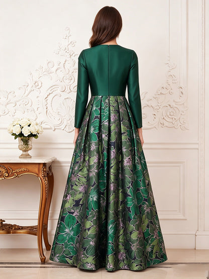 A-Line/Princess V-Neck Short Sleeves Satin Floor-Length Mother of the Bride Dresses with Floral Printed