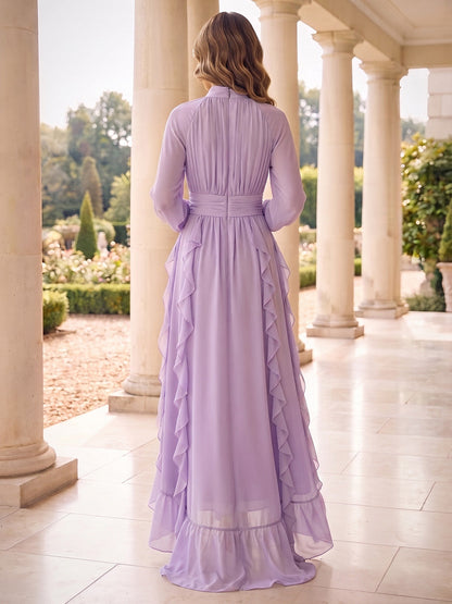 A-Line/Princess High Neck Long Sleeves Chiffon Ankle-Length Mother of the Bride Dresses with Pleats