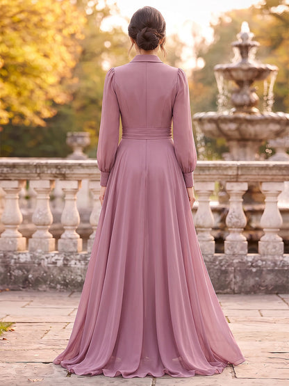 Jumpsuits V-Neck Long Sleeves Chiffon Ankle-Length Mother of the Bride Dresses with Overskirt