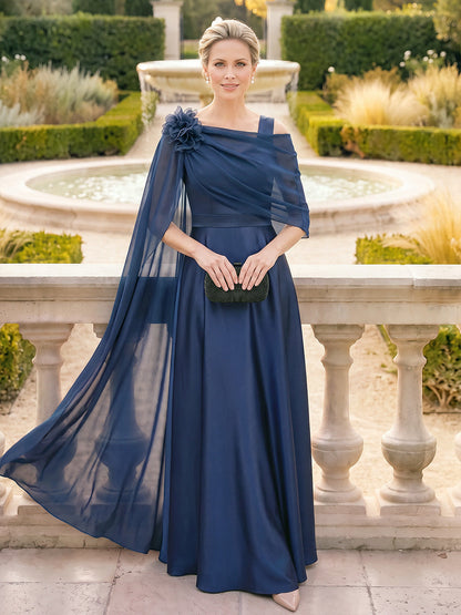 A-Line/Princess Sweetheart Sleeveless Satin Floor-Length Mother of the Bride Dresses with 3D Flower & Ruffles