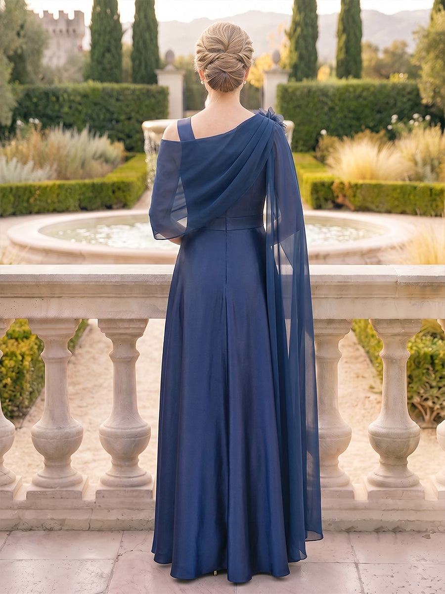 A-Line/Princess Sweetheart Sleeveless Satin Floor-Length Mother of the Bride Dresses with 3D Flower & Ruffles
