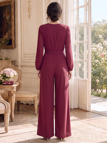 Jumpsuits Scoop Long Sleeves Chiffon Ankle-Length Mother of the Bride Dresses with Ruffles
