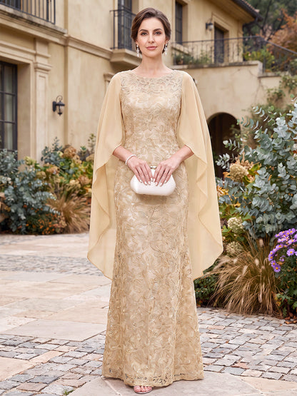 Ball Gown Scoop Cap Sleeves Chiffon Floor-Length Mother of the Bride Dresses with Florals