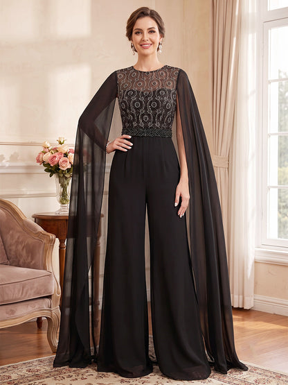 Jumpsuits  Scoop  Sleeveless  Chiffon  Floor-Length  Mother of the Bride Dresses  with Lace