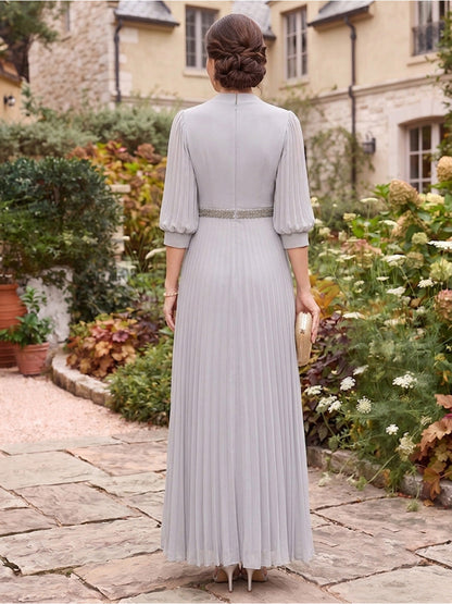 A-Line/Princess  Square Neck  Half Sleeves  Chiffon  Ankle-Length  Mother of the Bride Dresses  with Belt & Pleats