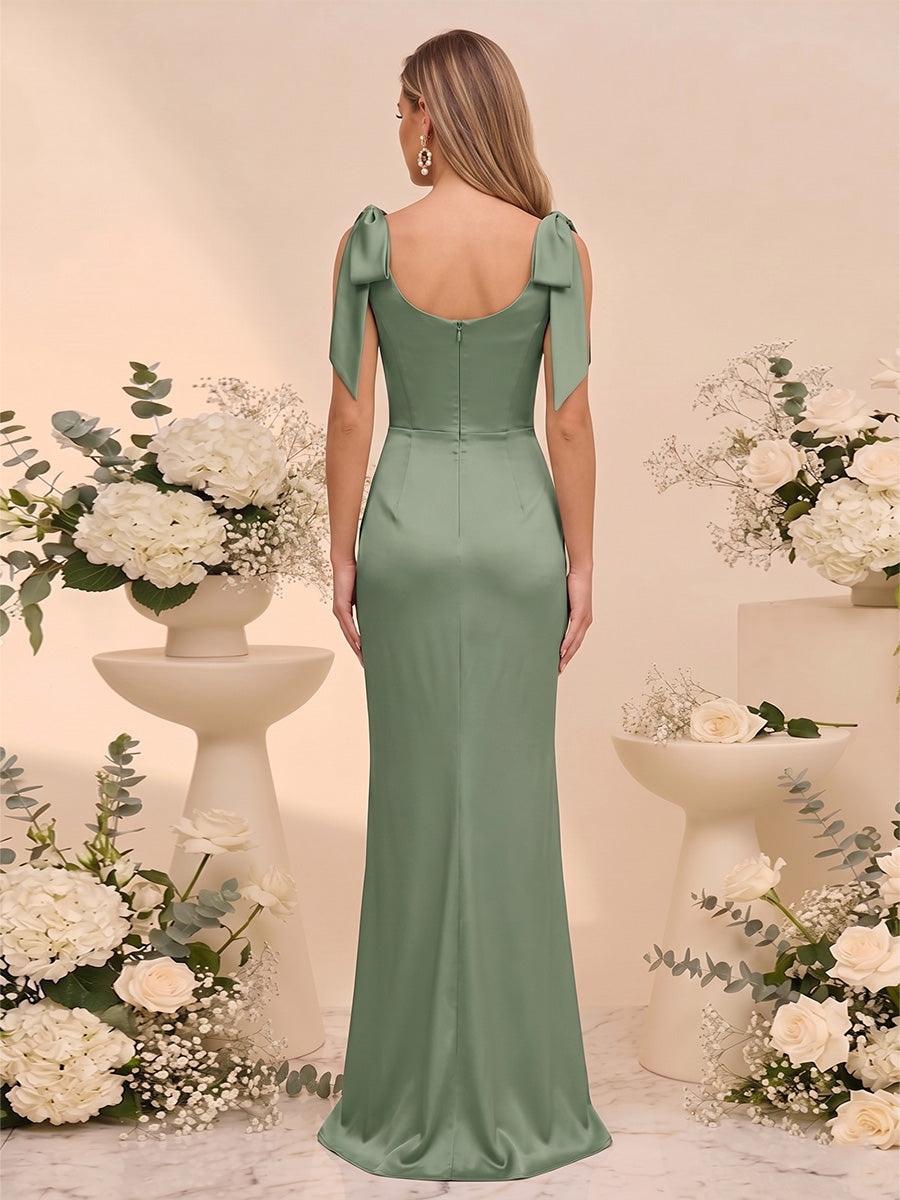 Trumpet/Mermaid Cowl Neck Sleeveless Floor-Length Bridesmaid Dresses With Bowknot & Ruched