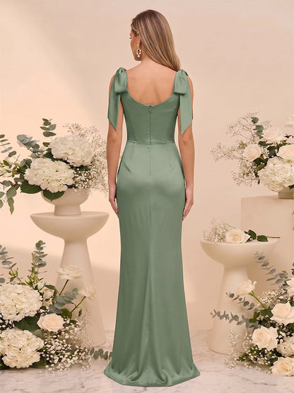 Trumpet/Mermaid Cowl Neck Sleeveless Floor-Length Plus Size Bridesmaid Dresses With Bowknot & Ruched
