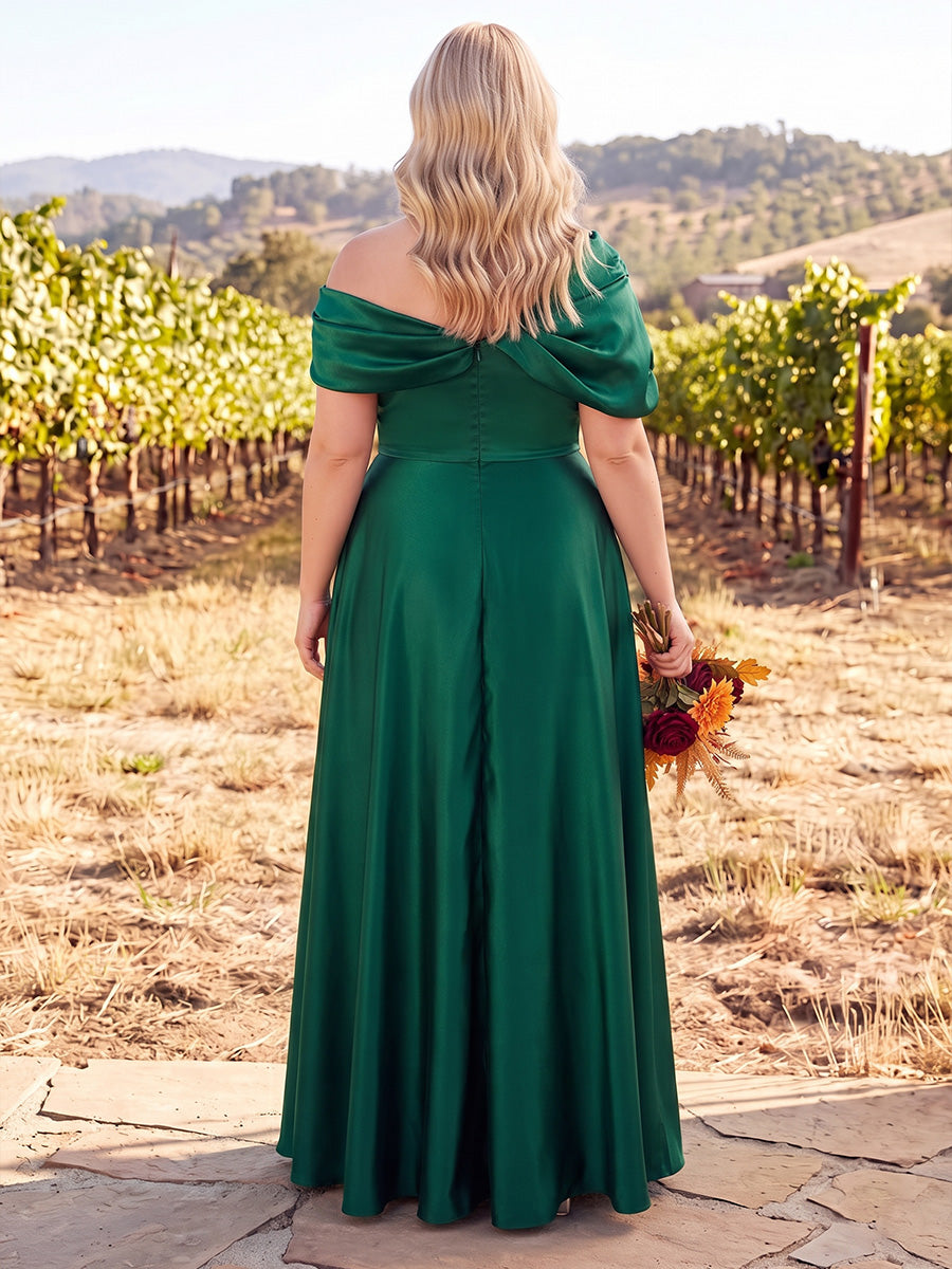 A-Line/Princess Off-the-Shoulder Sleeveless Satin Floor-Length Plus Size Bridesmaid Dresses