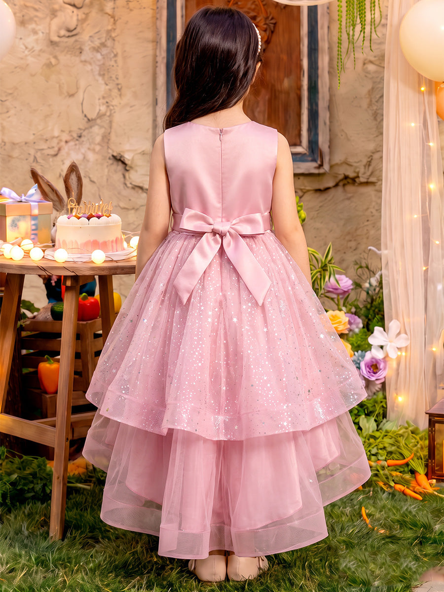 A-Line/Princess Scoop Sleeveless Sequin Asymmetrical Flower Girl Dresses with Sequins & Tiered