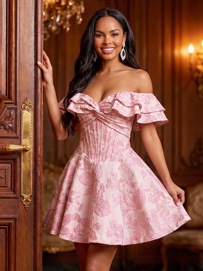 A-Line/Princess Off-the-Shoulder Sleeveless Short/Mini Semi Formal Dresses with Ruffles & Ruched