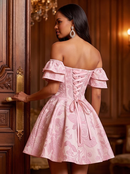 A-Line/Princess Off-the-Shoulder Sleeveless Short/Mini Semi Formal Dresses with Ruffles & Ruched