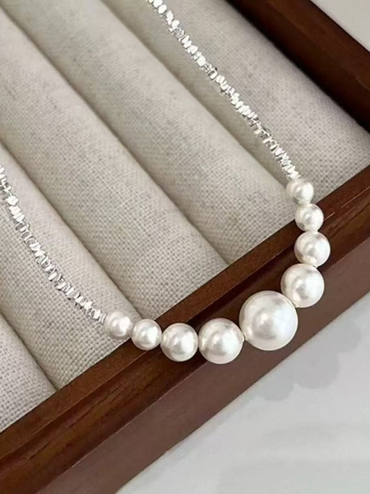 Minimalist Simple Silver Pearl Women's Pendant Necklace