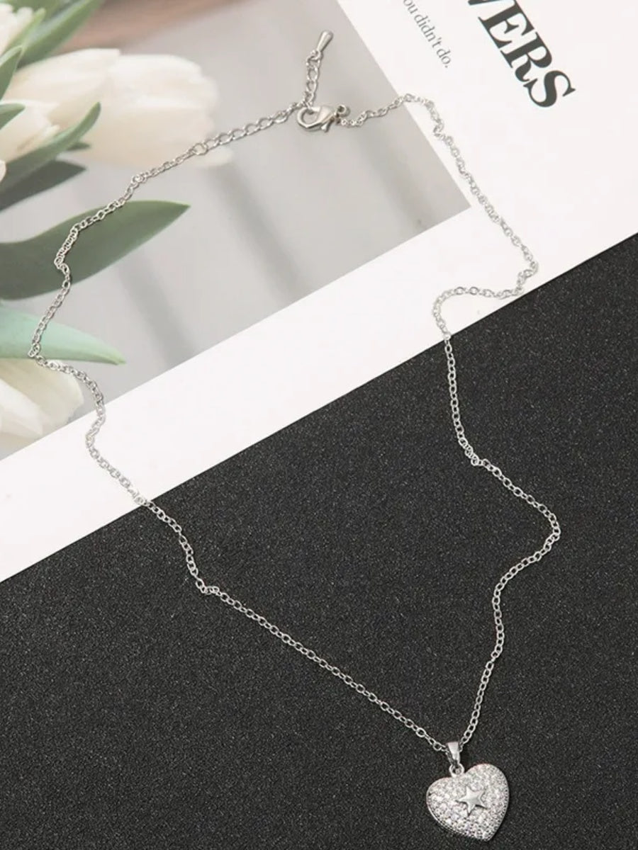Vintage Heart-Shape Micro-Pave Zirconia Earrings and Pendant Necklace Set