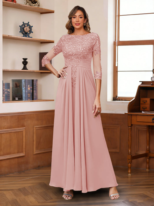 A-Line/Princess Half Sleeves Floor-Length Mother of the Bride Dresses with Lace & Appliques