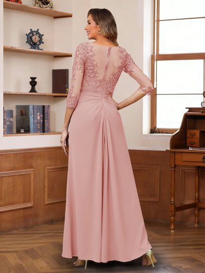 A-Line/Princess Half Sleeves Floor-Length Mother of the Bride Dresses with Lace & Appliques