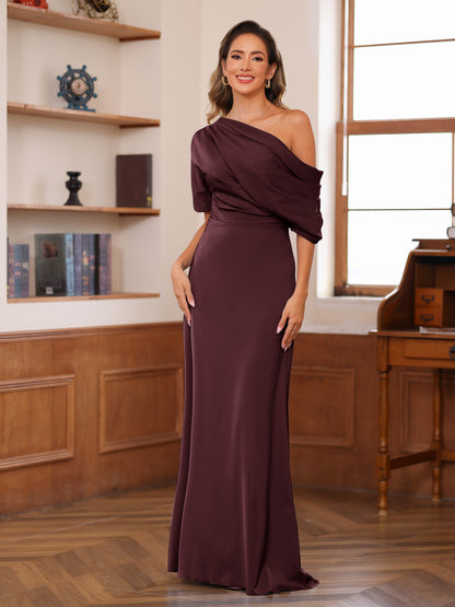 Sheath/Column One-Shoulder Short Sleeve Ruched Mother of the Bride Dresses